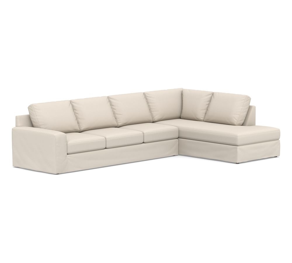 Big Sur Square Arm Slipcovered Left-Arm Grand Sofa Return Bumper Sectional, Down Blend Wrapped Cushions, Performance Brushed Basketweave Oatmeal - Image 0