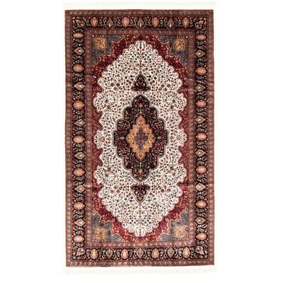 One-of-a-Kind Guylain Hand-Knotted New Age 6'1" x 10'6" Area Rug in Cream/Red/Black - Image 0