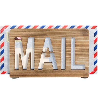 Burnt Wood Tabletop Mail Organizer Holder - Image 0