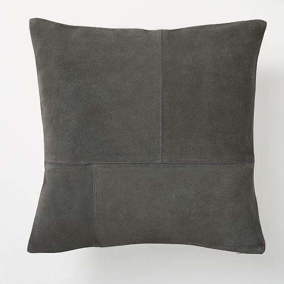 Pieced Suede Pillow Cover, Charcoal, 20"x20" - Image 0