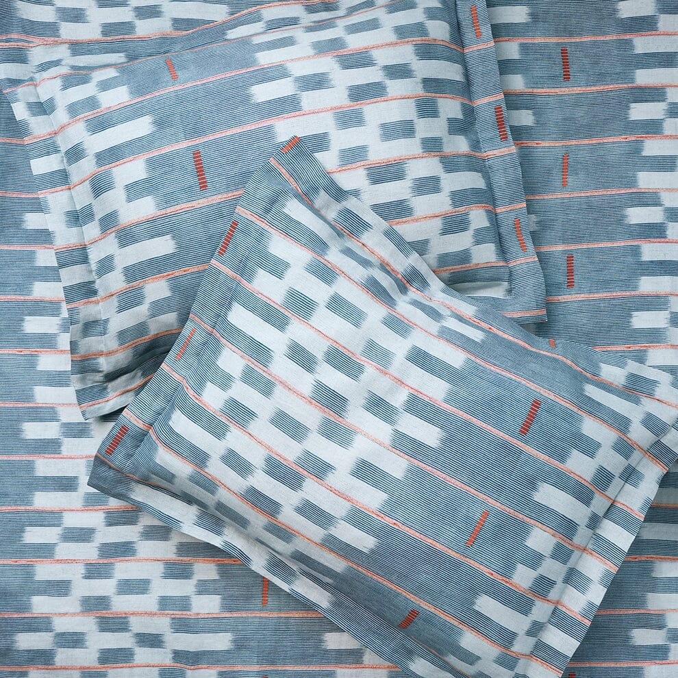 Chambray Lattice Baule Sheet Set by St. Frank | Blue | Cal King | Cotton - Image 3