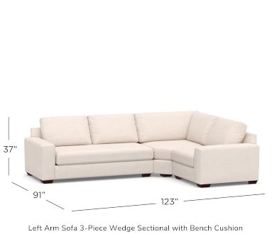 Big Sur Square Arm Upholstered Right Arm 3-Piece Wedge Sectional with Bench Cushion, Down Blend Wrapped Cushions, Park Weave Ivory - Image 3