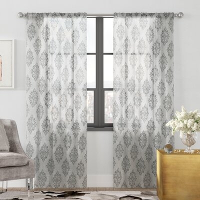 Knisley Damask Sheer Rod Pocket Curtain Panels (Set of 2) - Image 0