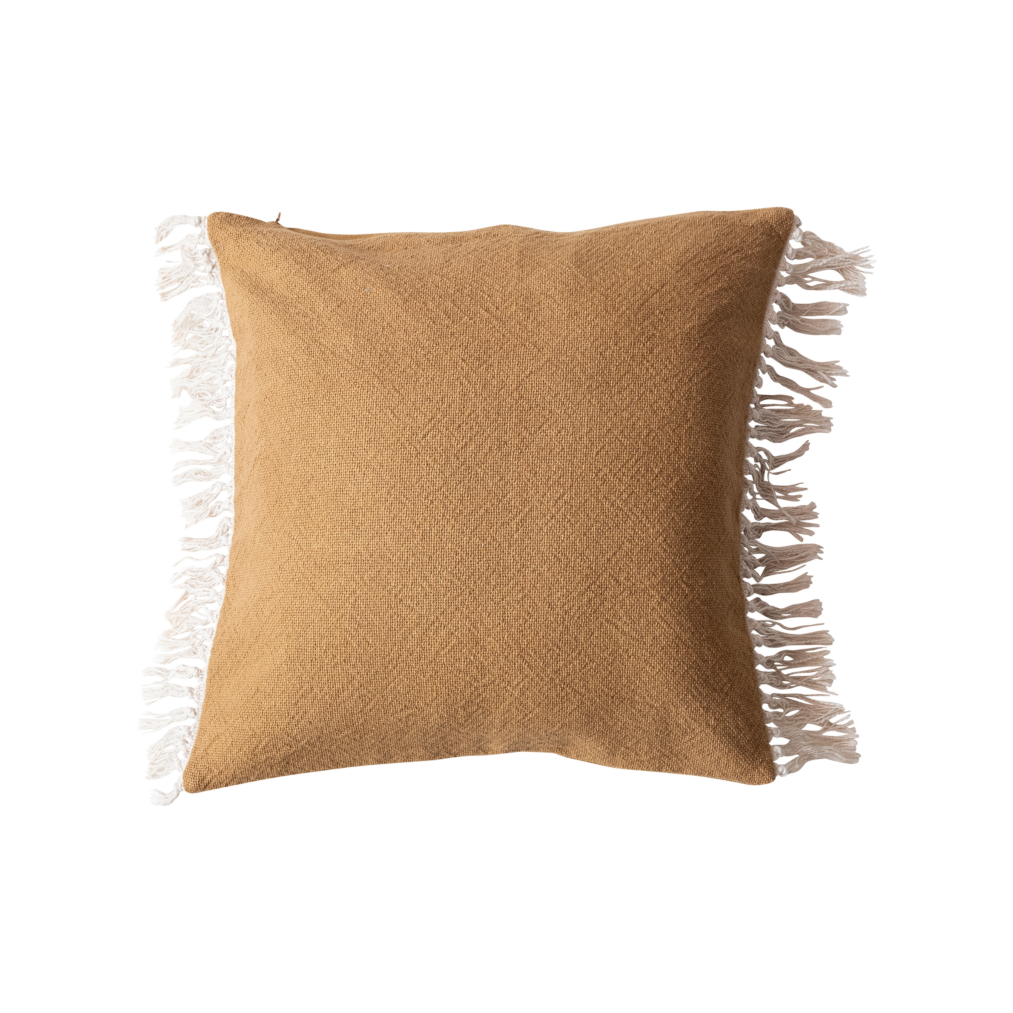 Soft Cotton Pillow with Fringe, Mustard - Image 0