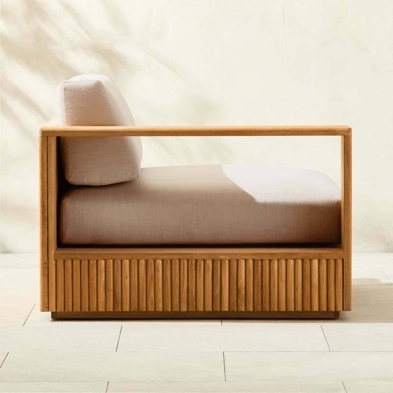 Topia Teak Outdoor Left-Arm Chair with White Sunbrella® Cushions - Image 1