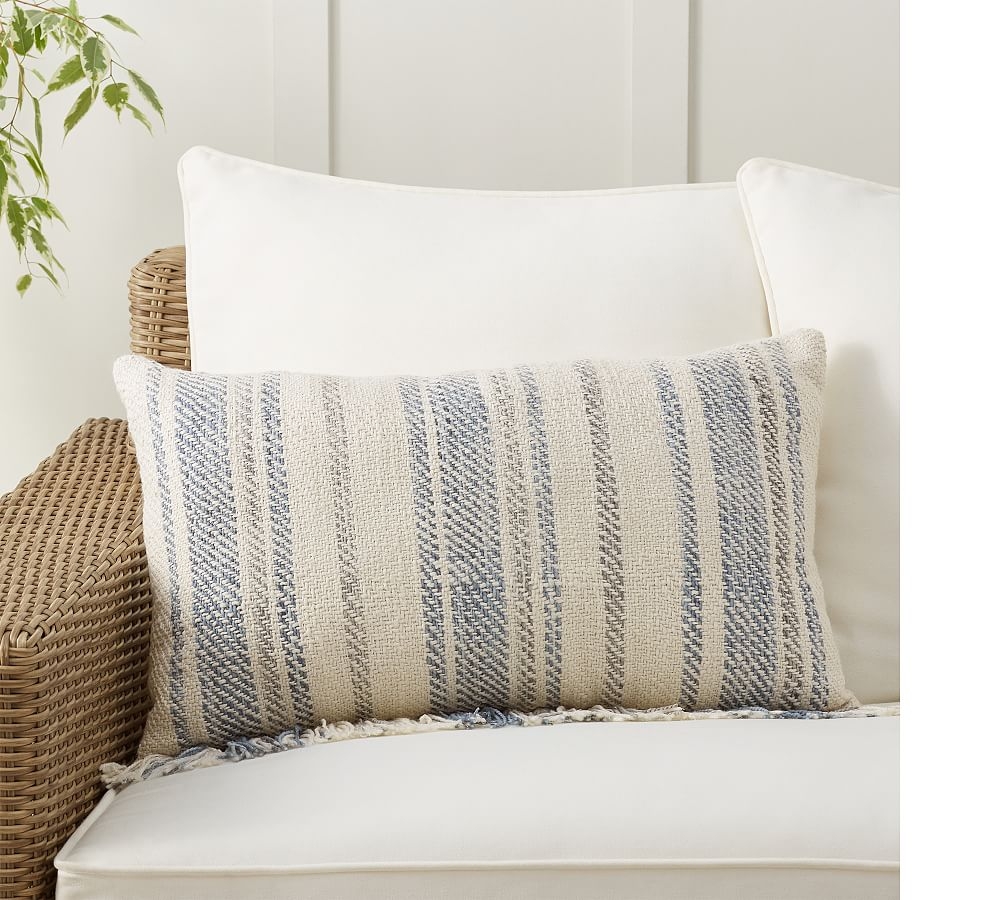 Adelaide Textured Lumbar Indoor/Outdoor Pillow, 16 x 26", Blue Multi - Image 0