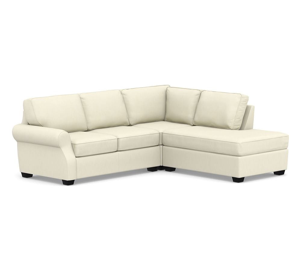 SoMa Fremont Roll Arm Upholstered Left 3-Piece Bumper Sectional, Polyester Wrapped Cushions, Premium Performance Basketweave Ivory - Image 0