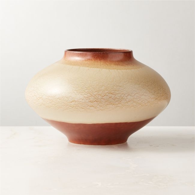 Osimo Round Warm Brown and White Ceramic Vase - Image 0