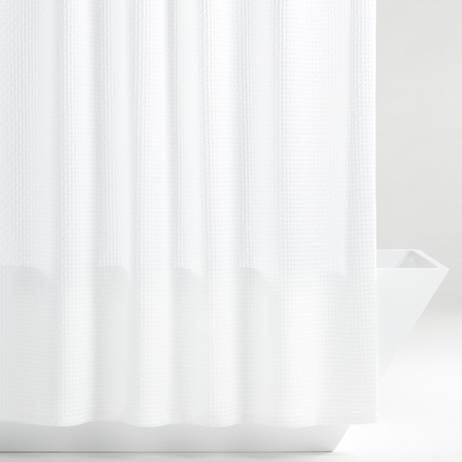 Organic Cotton Waffle White Shower Curtain - Image 0