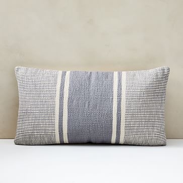 Woven Stripe Mix Pillow Cover, 14"x26", Washed Blue - Image 0