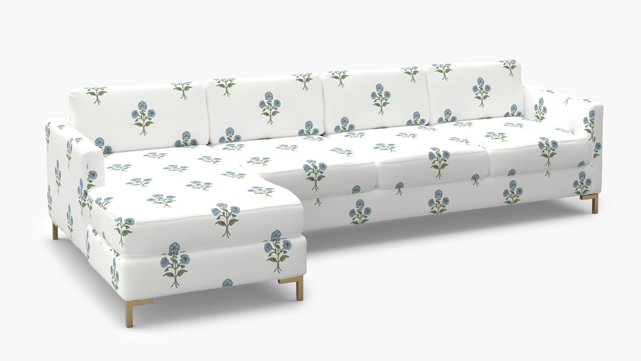 Modern Sectional, Left Facing, Blue Delphine, Chrome L Leg - Image 1