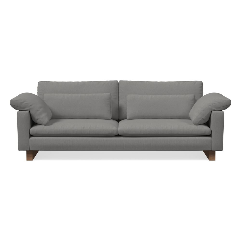 Harmony 92" Multi-Seat Sofa, Standard Depth, Performance Washed Canvas, Storm Gray, Dark Walnut - Image 0