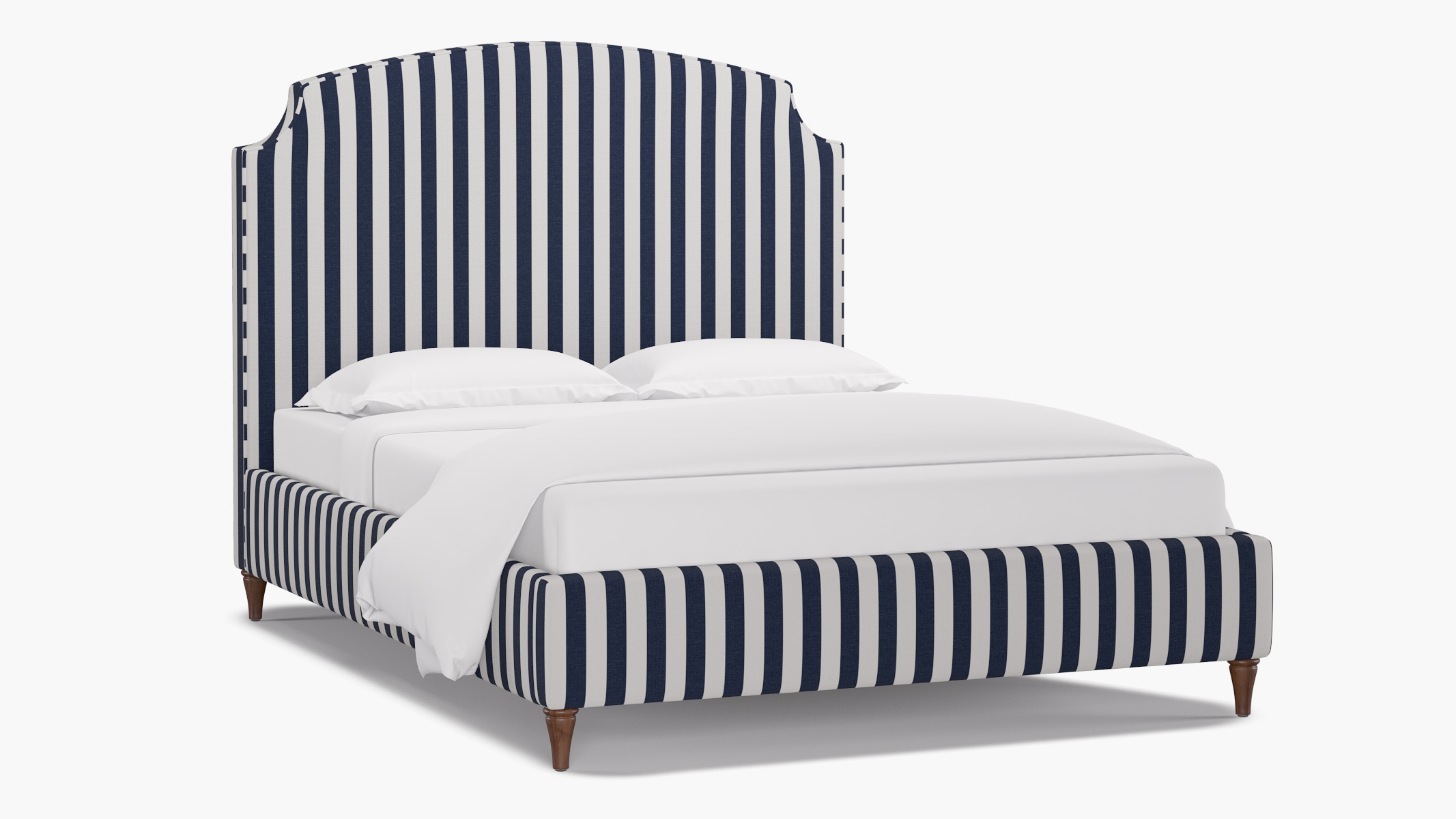 Cove Bed, Navy Cabana Stripe, Walnut Decorative Tapered Leg, King - Image 1