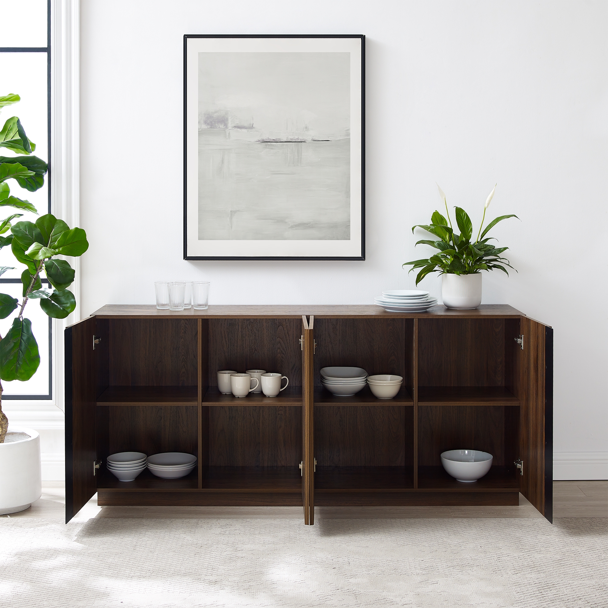 Contemporary Minimalist 4-Door Sideboard – Dark Walnut - Image 5