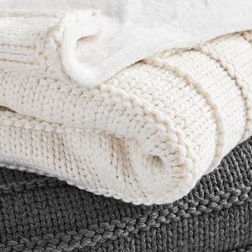 Faux Fur Chunky Knit Throw, Heathered Pewter - Image 1