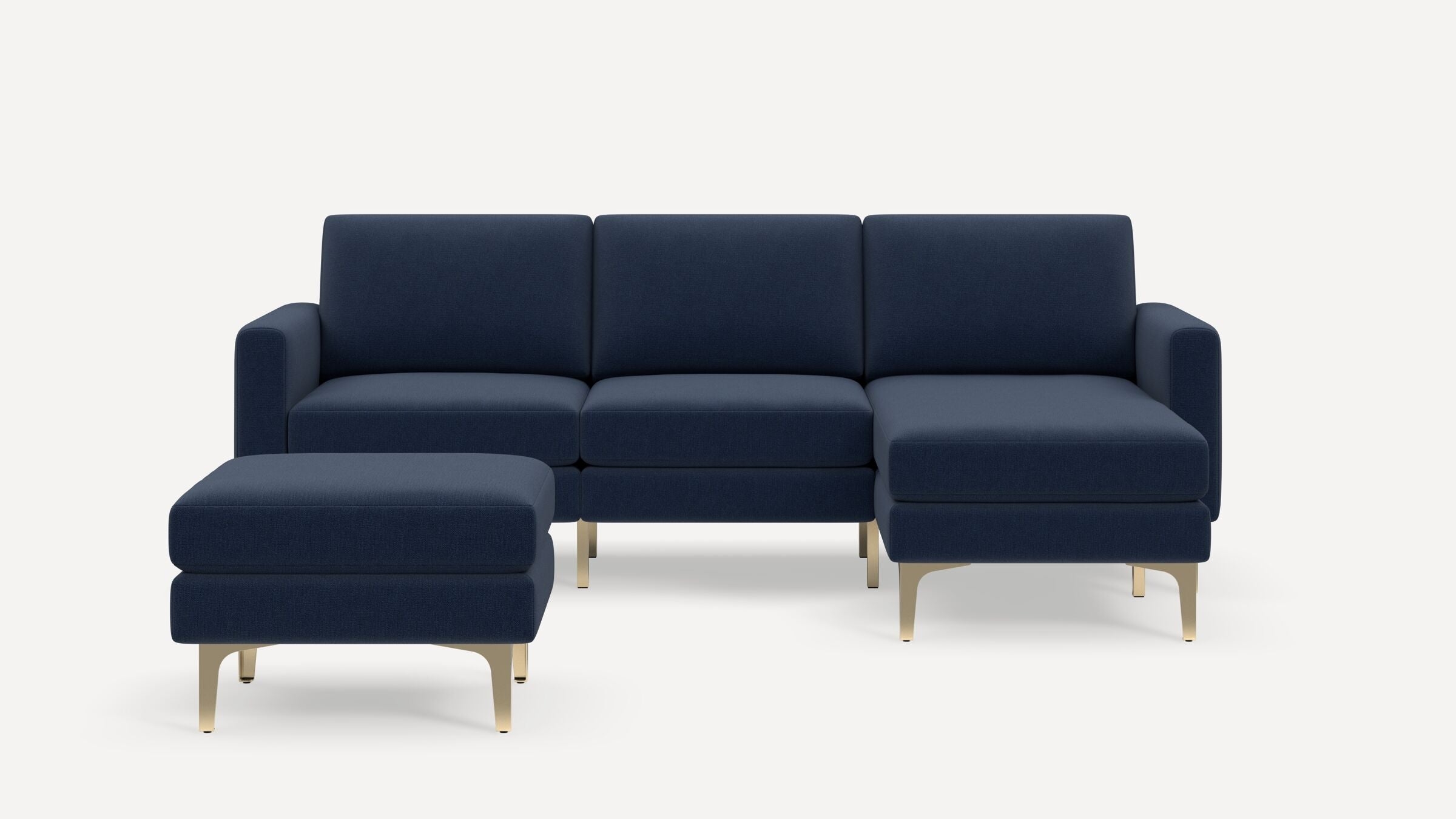 Nomad Sofa Sectional with Ottoman - Navy Blue - Performance Flatweave / Brass - Metal / Block - Image 0