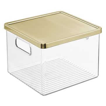 Clear Bin With Metal Lid 8x8x6, Clear Soft Brass, Set of 2 - Image 0
