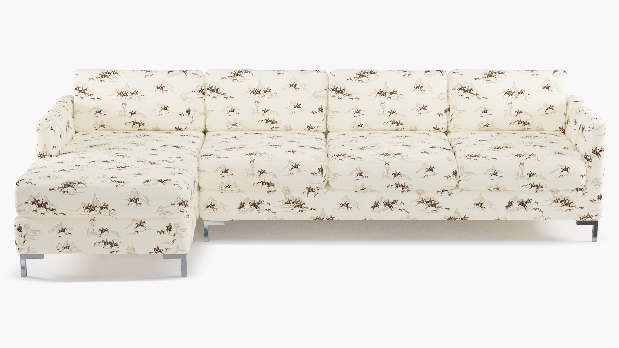 Modern Sectional, Left Facing, Green Cotswold Hunt, Chrome L Leg - Image 0