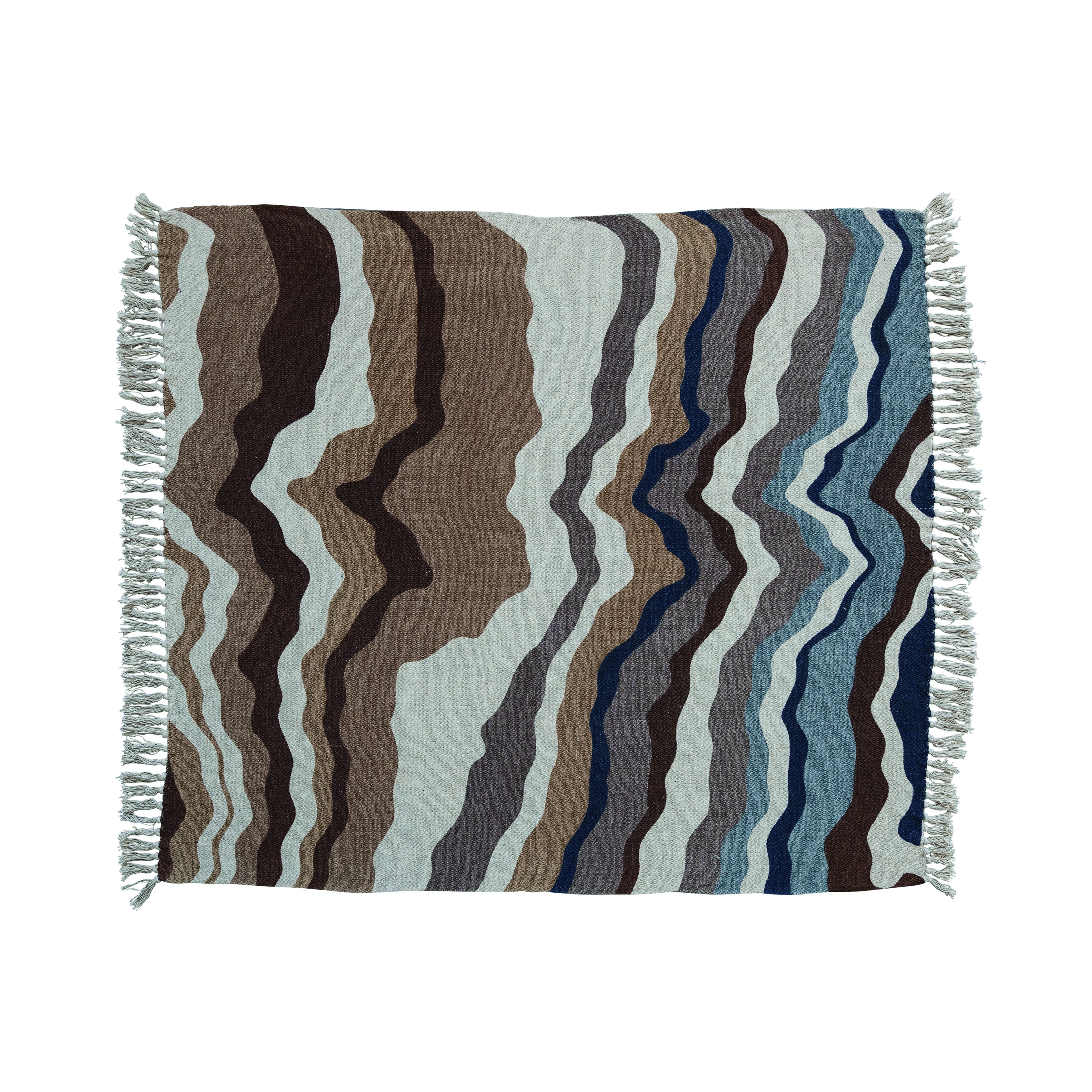 Soft Reclaimed Cotton Blend Printed Throw with Marbled Design and Fringe, Multicolor - Image 0