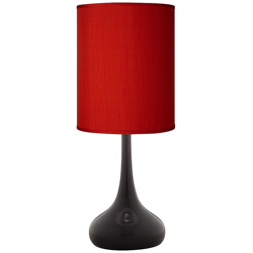 Possini Euro Droplet 23 1/2" Red Faux Silk Shade Black Table Lamp - Image 0