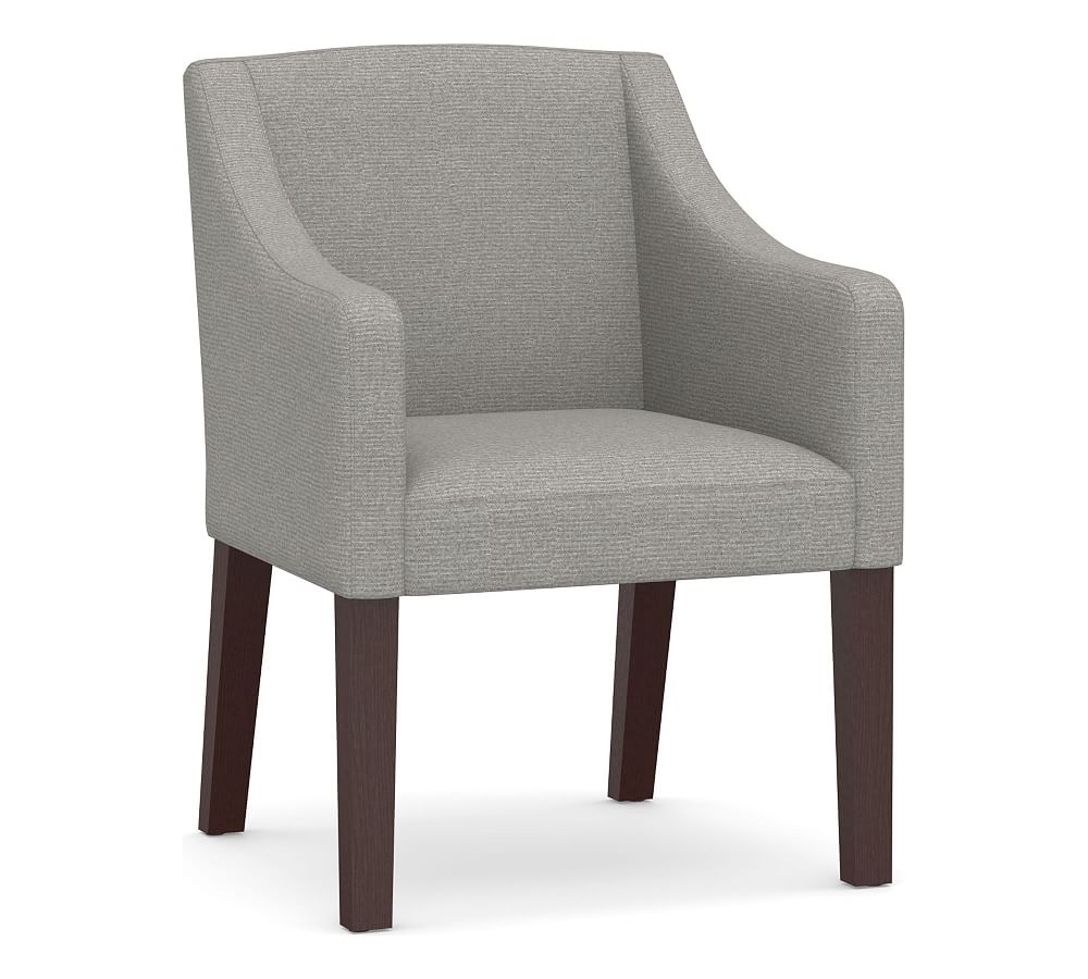 Classic Slope Arm Upholstered Dining Armchair, Espresso Leg, Performance Heathered Basketweave Platinum - Image 0