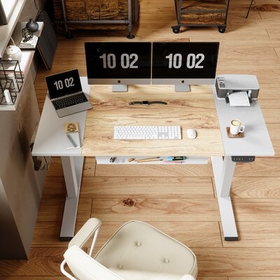 Inbox Zero Height Adjustable Electric Standing Desk With Pencil Tray, 55 X 24 Inch Stand Up Table With, Sit Stand Desk With Splice Board - Image 0