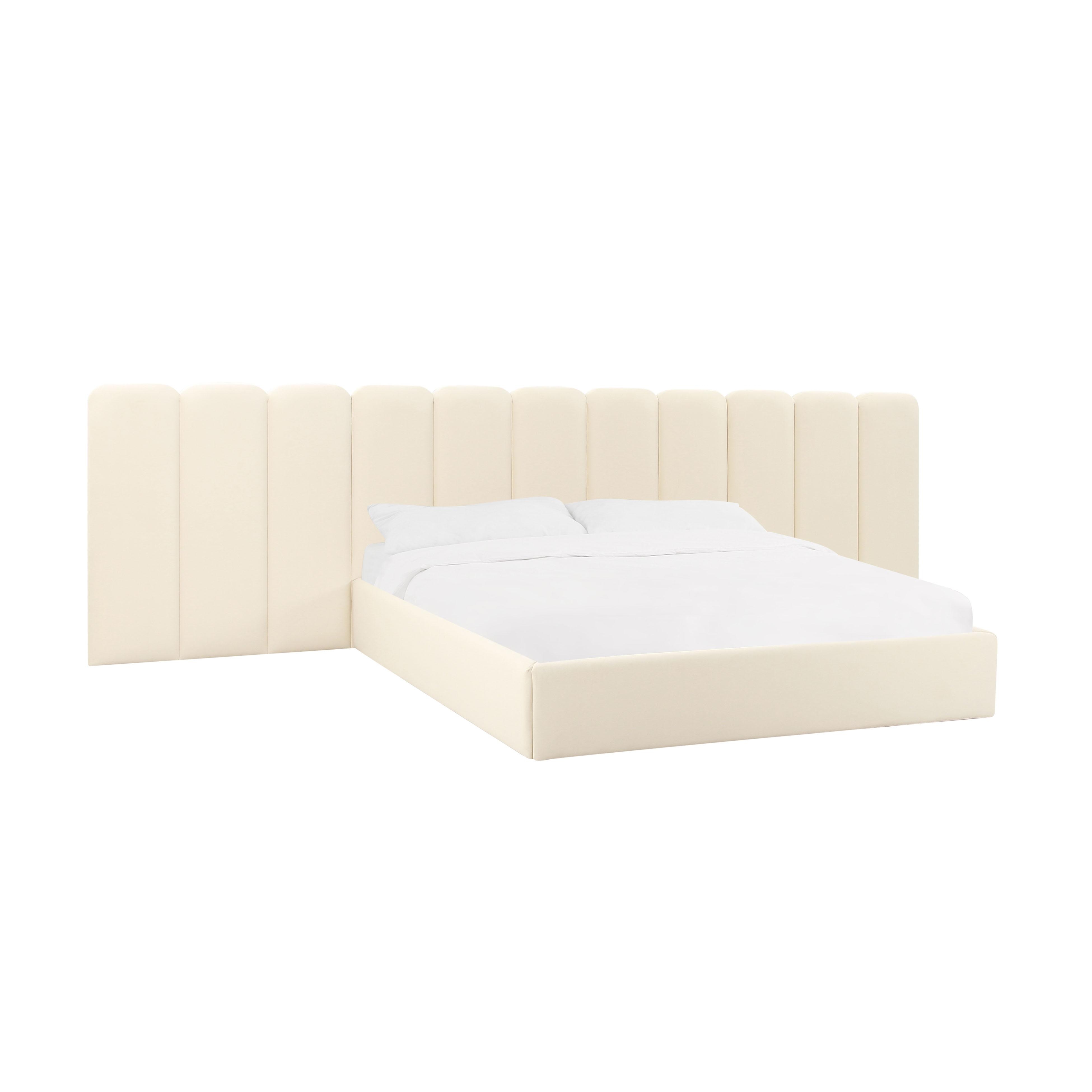Palani Cream Velvet Queen Bed with Wings - Image 0