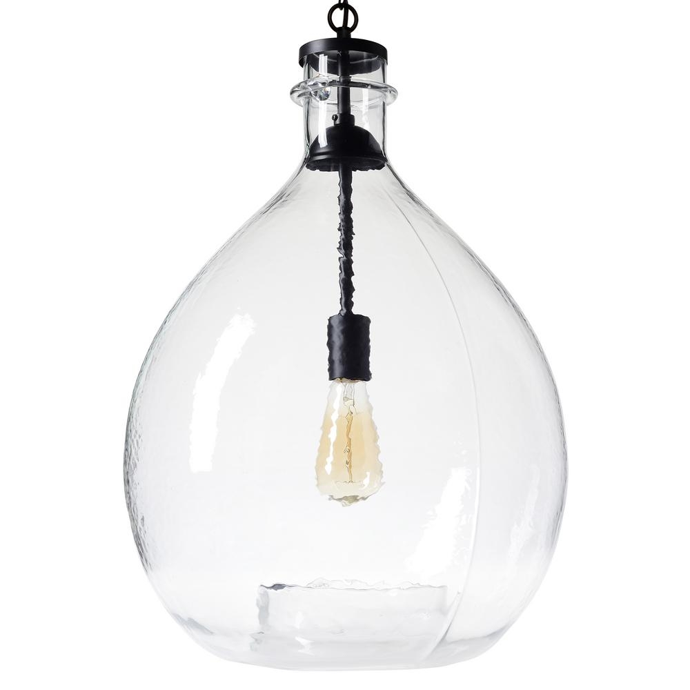 Casamotion 26 in. H and 16 in. W 1-Light Black Wavy Hammered Hand Blown Glass Pendant with Clear Glass Shade - Image 0