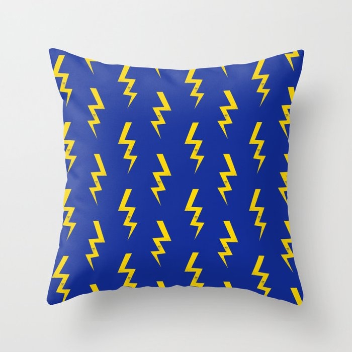 Lightning Bolt Fun Pattern Decor Blue And Gold Boys Room Nursery Superhero Throw Pillow by Charlottewinter - Cover (20" x 20") With Pillow Insert - Outdoor Pillow - Image 0