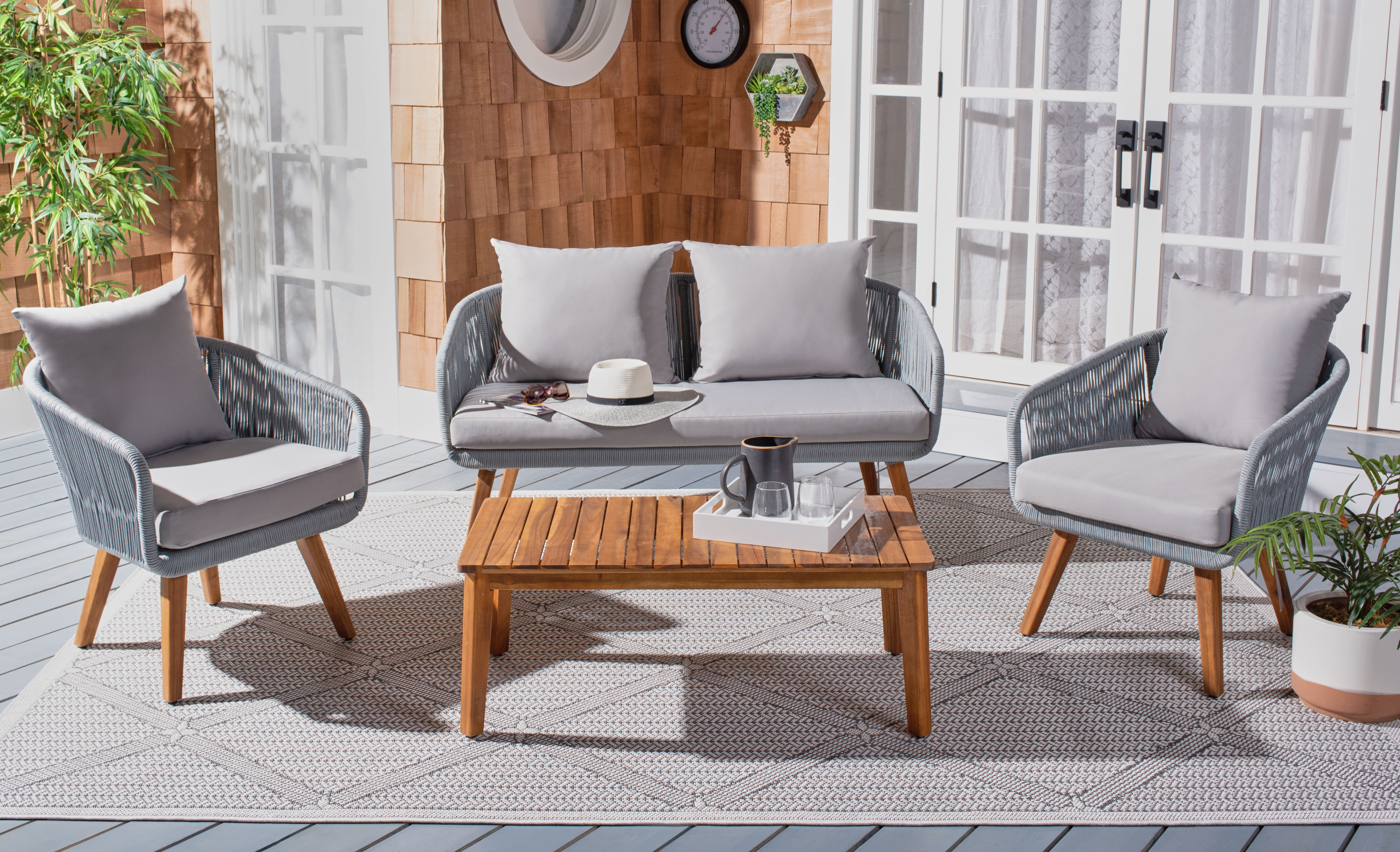 Prester 4 Piece Living Set - Grey Rope/ Grey Cushion/Natural Legs - Safavieh - Image 0
