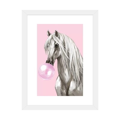White Horse with Bubble Gum in Pink by Big Nose Work - Graphic Art Print - Image 0