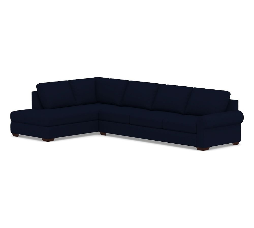 Big Sur Roll Arm Upholstered Right Grand Sofa Return Bumper Sectional, Down Blend Wrapped Cushions, Performance Everydaylinen(TM) Navy - Image 0