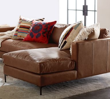 Jake Leather Right Arm 2-Piece Sectional with Chaise with Brushed Nickel Legs, Down Blend Wrapped Cushions, Statesville Molasses - Image 2