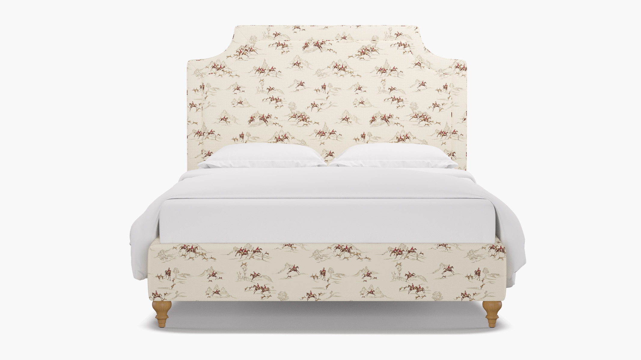 Deco Bed, Red Cotswold Hunt, Natural Traditional Turned Leg, Full - Image 0