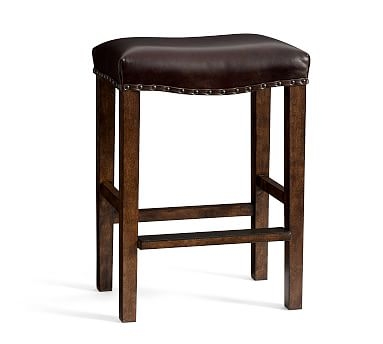 Manchester Leather Backless Counter Height Bar Stool, Espresso Frame, Vegan Java - Image 0