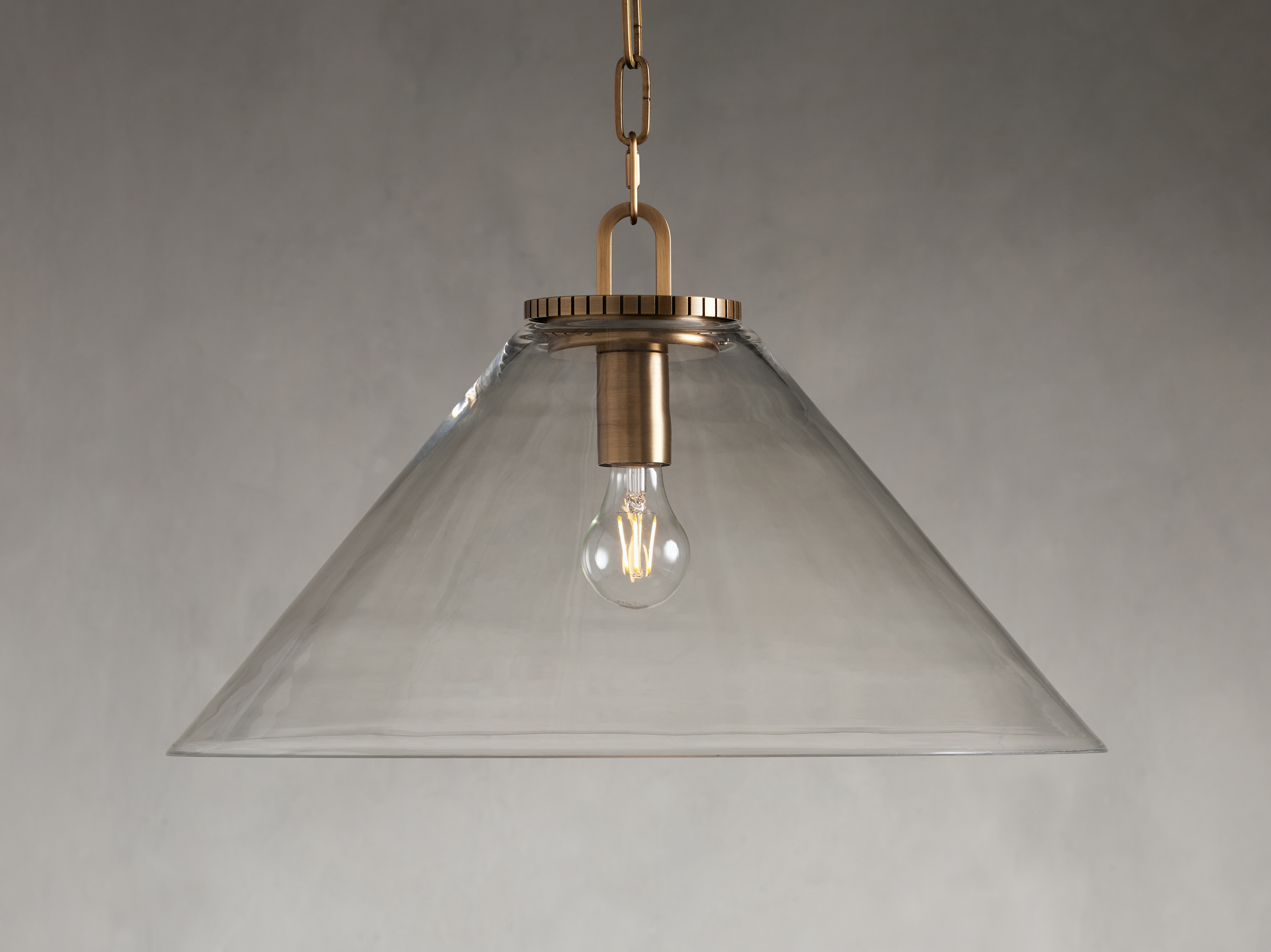Wescott Cone Pendant with Chain in Glass Large Brass /Clear - Image 0