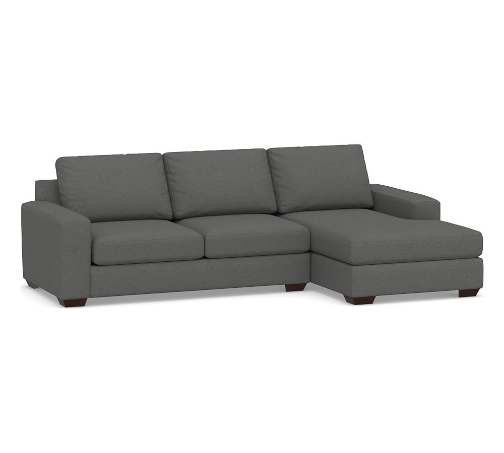 Big Sur Square Arm Upholstered Left Arm Loveseat with Chaise Sectional, Down Blend Wrapped Cushions, Park Weave Charcoal - Image 0
