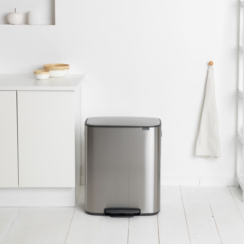 Brabantia Matte Steel Fingerprint Proof Bo Step On Dual Compartment Recycling Trash Can,  2 x 8 Gallon - Image 1