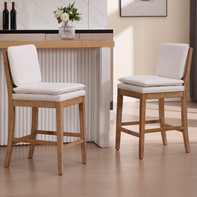 Modern Bar Stools Upholstered Counter Stools With Backrests And Wood Legs Kitchen Stools For Island - Image 0