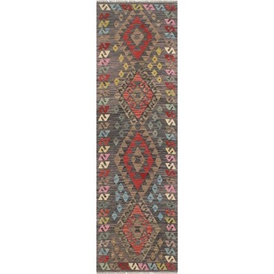 One-of-a-Kind Ceporah Hand-Knotted 1990s 2'7" x 9'10" Runner Wool Area Rug in Charcoal/Red - Image 0