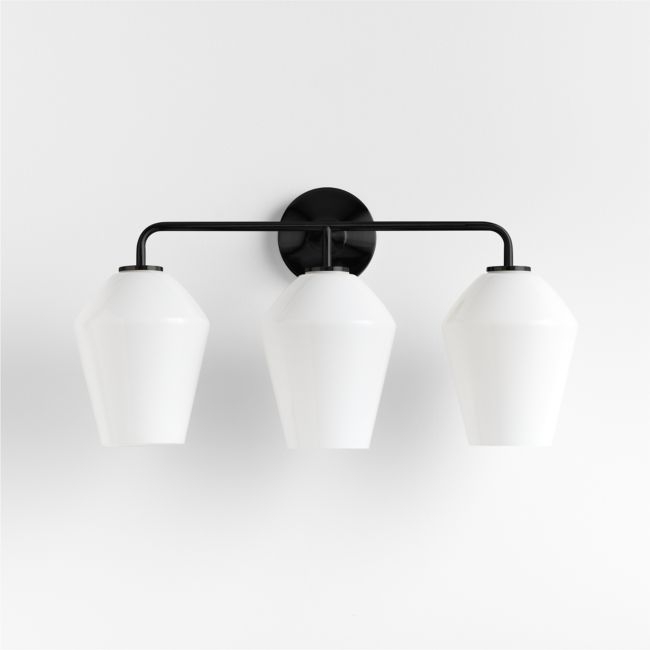 Arren Black 3-Light Wall Sconce with Milk Angled Shades - Image 0