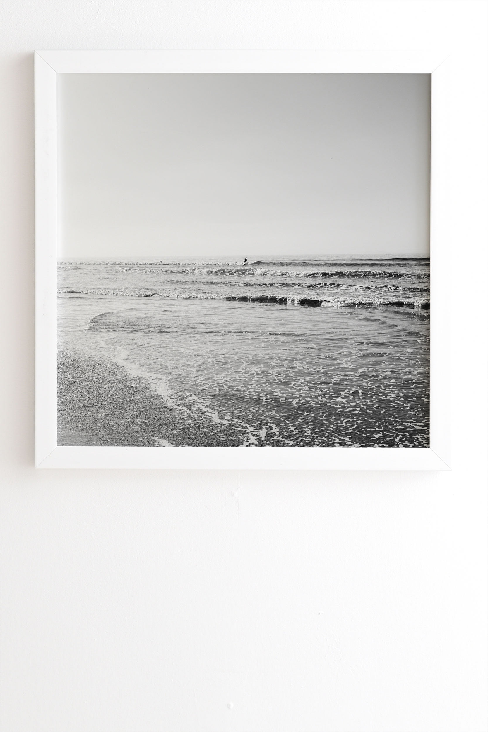 Surfing Monochrome by Bethany Young Photography - Framed Wall Art Basic White 30" x 30" - Image 1