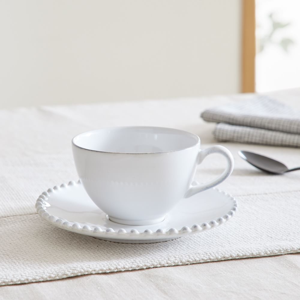 Pearl Tea Cup & Saucer, Set of 4, White - Image 0