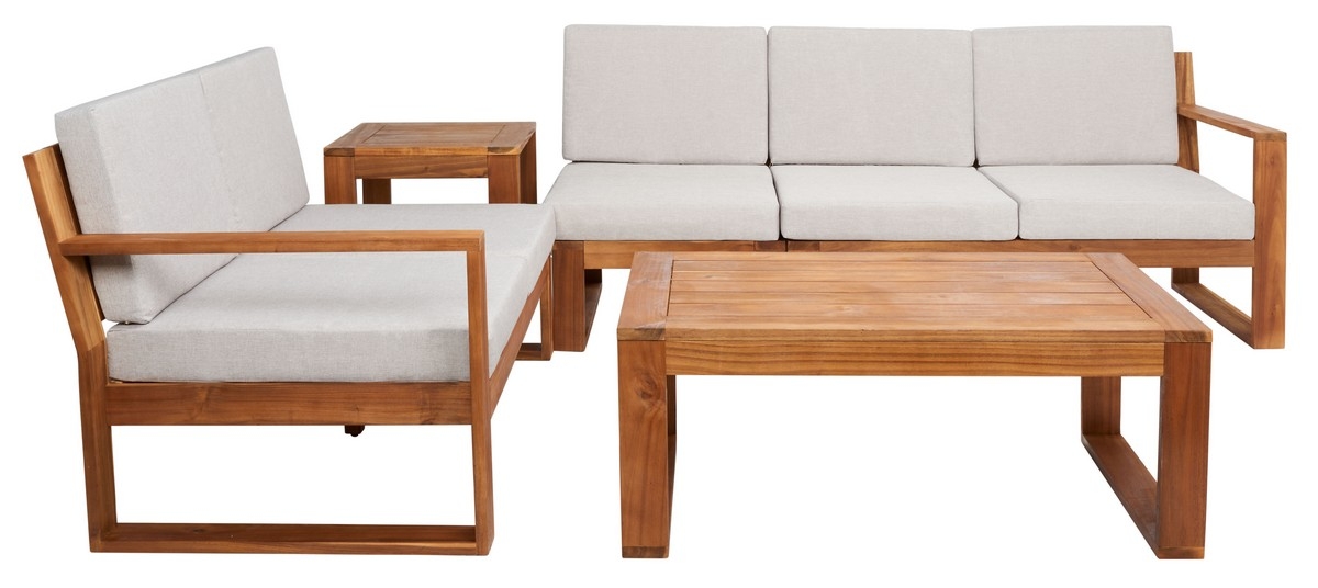 Catryn 4 Pc Outdoor Living Set - Natural/Light Grey - Safavieh - Image 0
