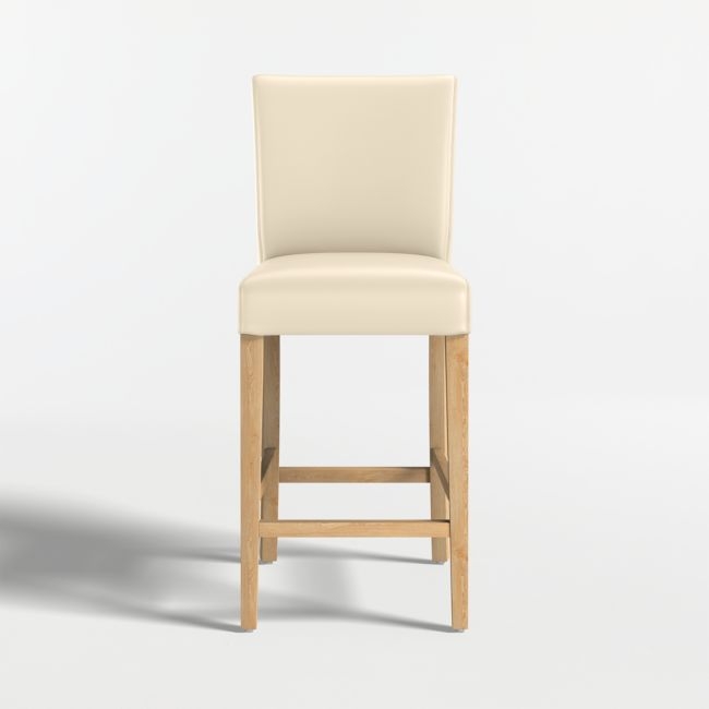 Lowe Ivory Leather Counter Stool with Natural Wood Legs - Image 0
