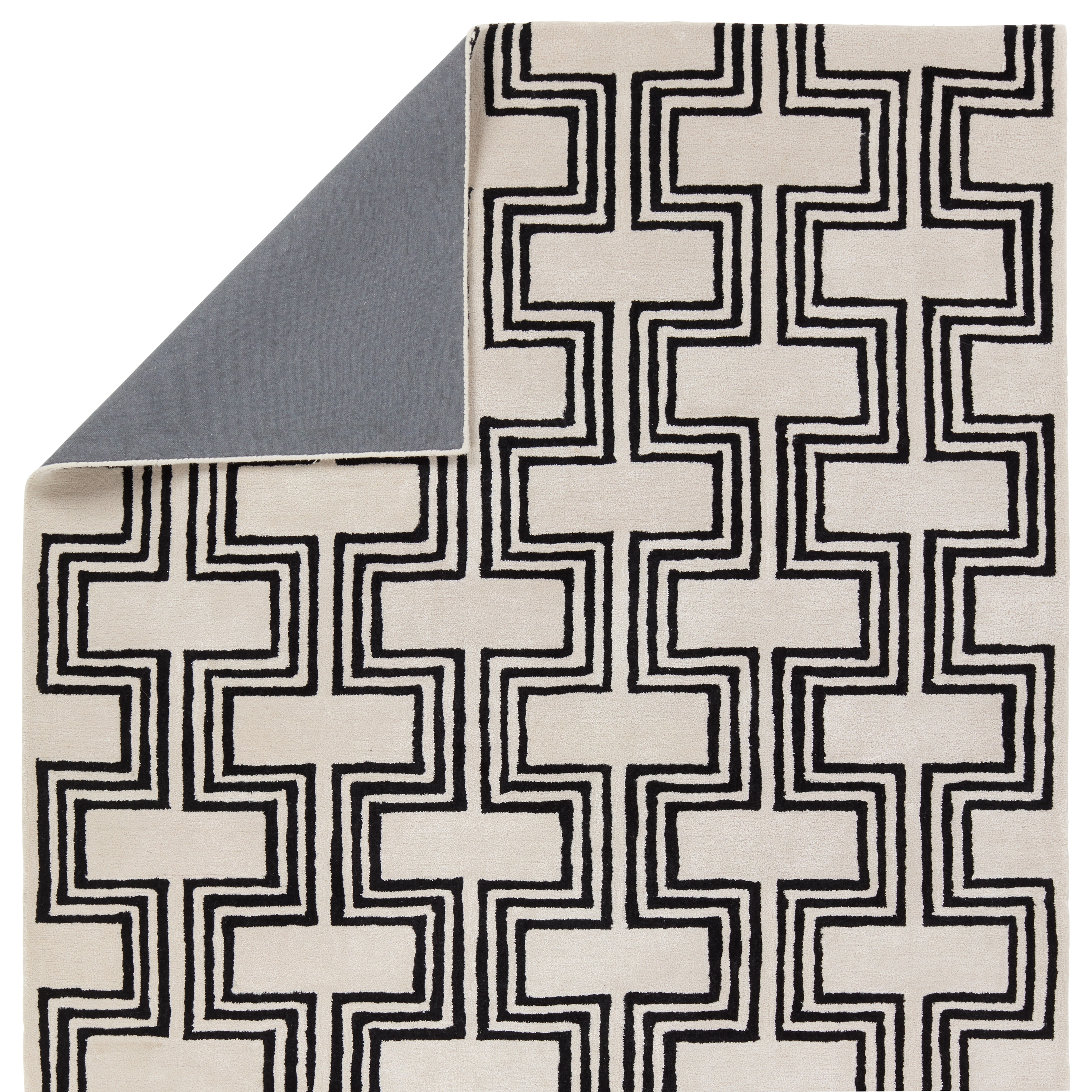 Karoun CT124 Handmade Geometric Black and Cream Area Rug (6'x9') - Image 2