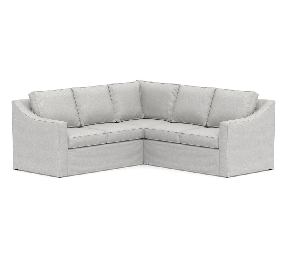 Cameron Slope Arm Slipcovered 3-Piece L-Shaped Wedge Sectional, Polyester Wrapped Cushions, Park Weave Ash - Image 0