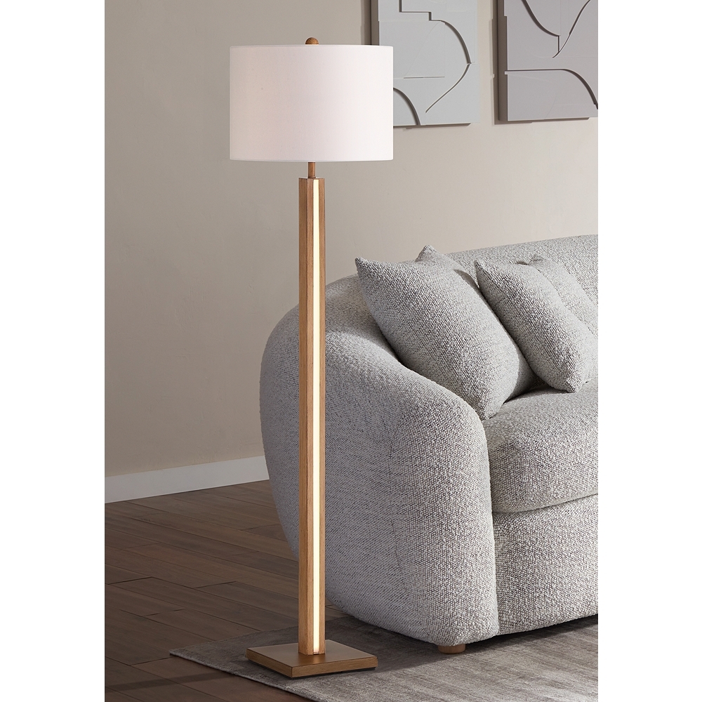 Possini Euro Brookline 63" Faux Wood Floor Lamp with LED Side Light - Image 0
