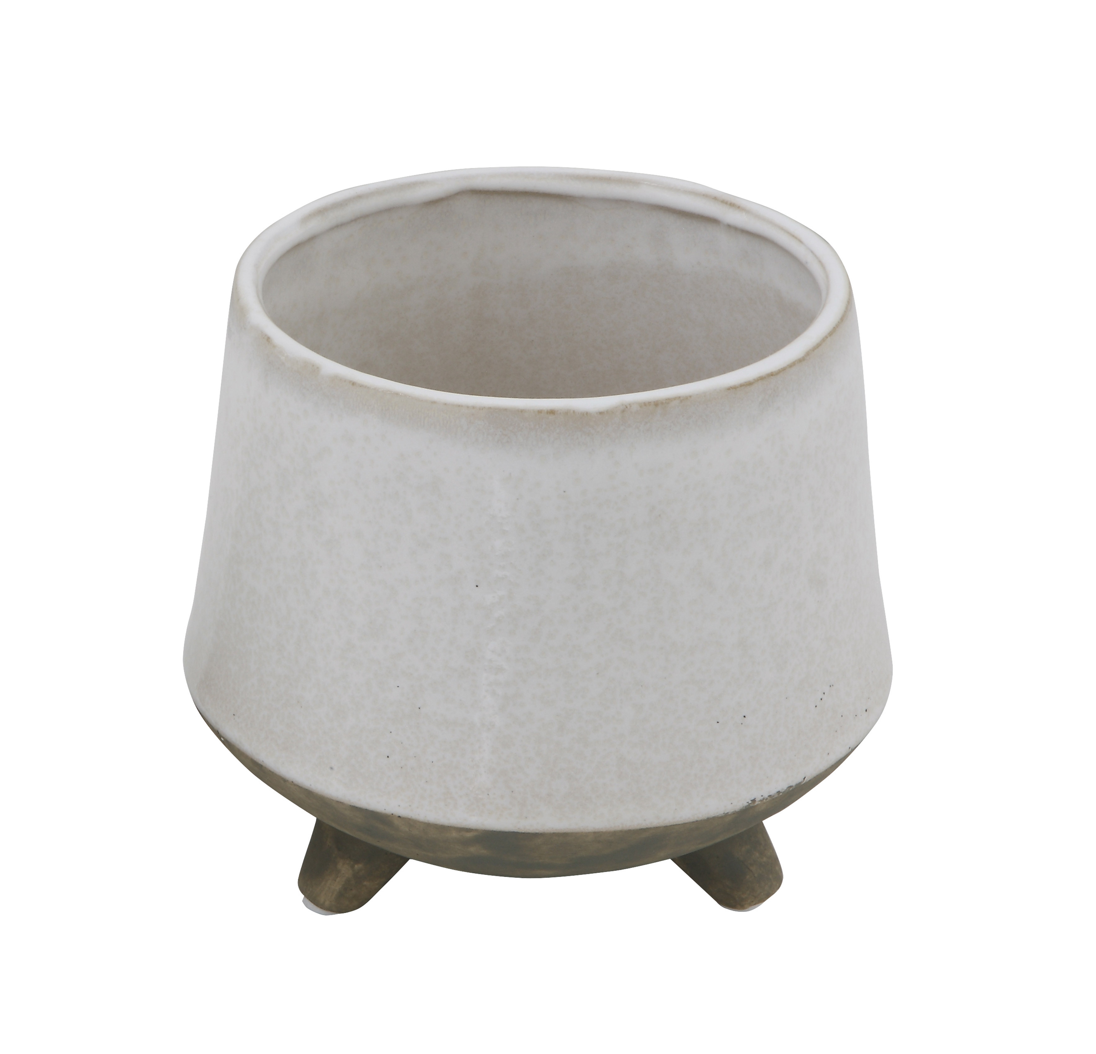 Round White Stoneware Planter with Feet - Image 0