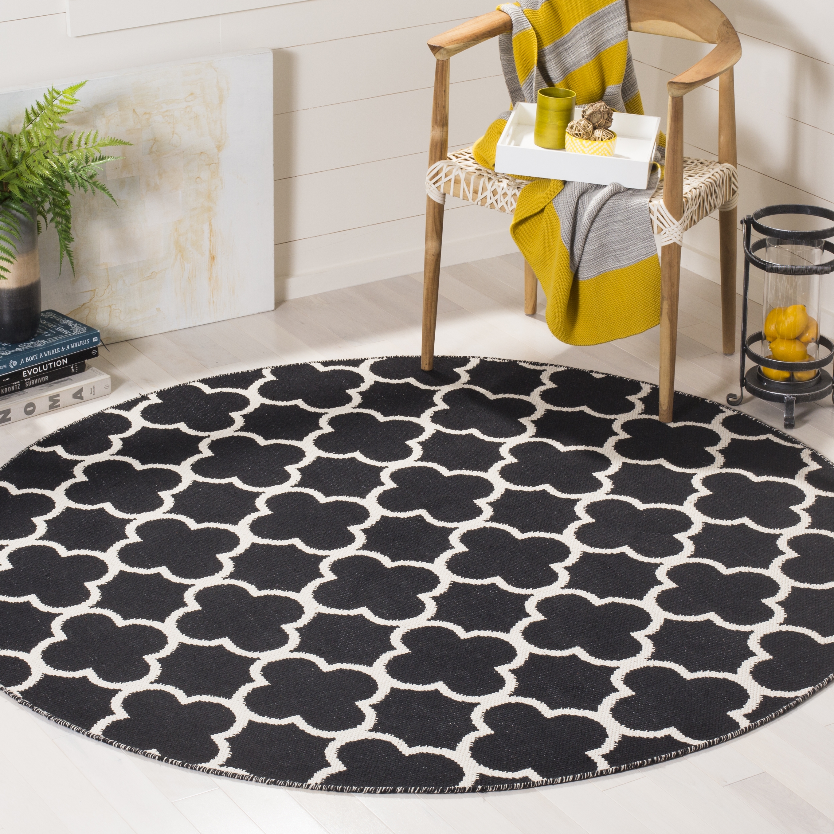 Arlo Home Hand Woven Area Rug, MTK725D, Black/Ivory,  6' X 6' Round - Image 1